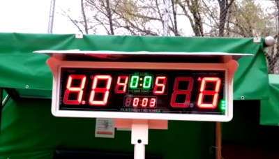 Old-style tennis scoreboard with sets and games