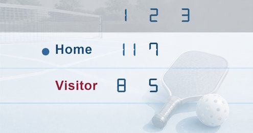 ScoreCounter pickleball scoreboard, Home leading Visitor 11-8, 7-5 in a best-of-three match